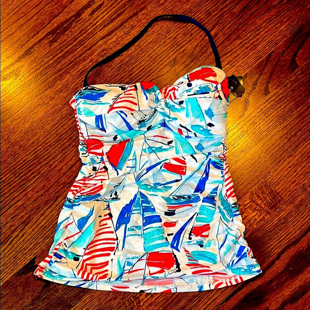 Ralph Lauren Red and Blue Sailboat Colorful Swim Top